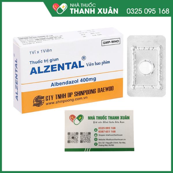 Thuốc Alzental 400mg điều trị nhiễm giun (1 vỉ x 1 viên)